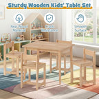 HONEY JOY Kids Table and Chairs, Wooden Activity Table with 4 Chairs Set for Crafts, Homework, Drawing & Snack Time, 5-Piece Playroom and Kindergarten Furniture Set for Children Ages 4+ (Natural)