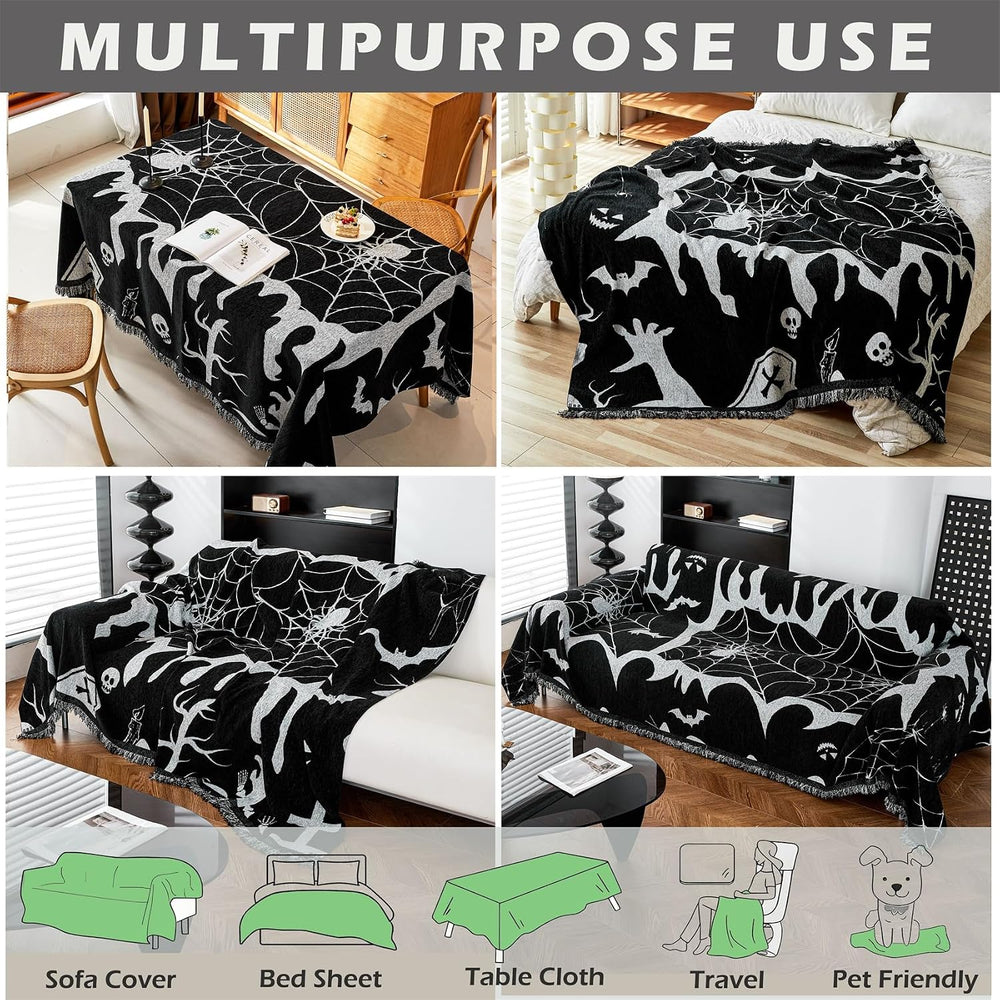 Cmfshape Halloween Sofa Slipcover with Spider Webs Ghost Pattern,Reversible S...