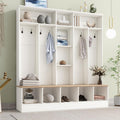 LUMISOL 4-in-1 Hall Tree with Shoe Bench, Cube Storage & Shelves, Wide Entryway Coat Rack with 8 Hooks for Mudroom Living Room, White