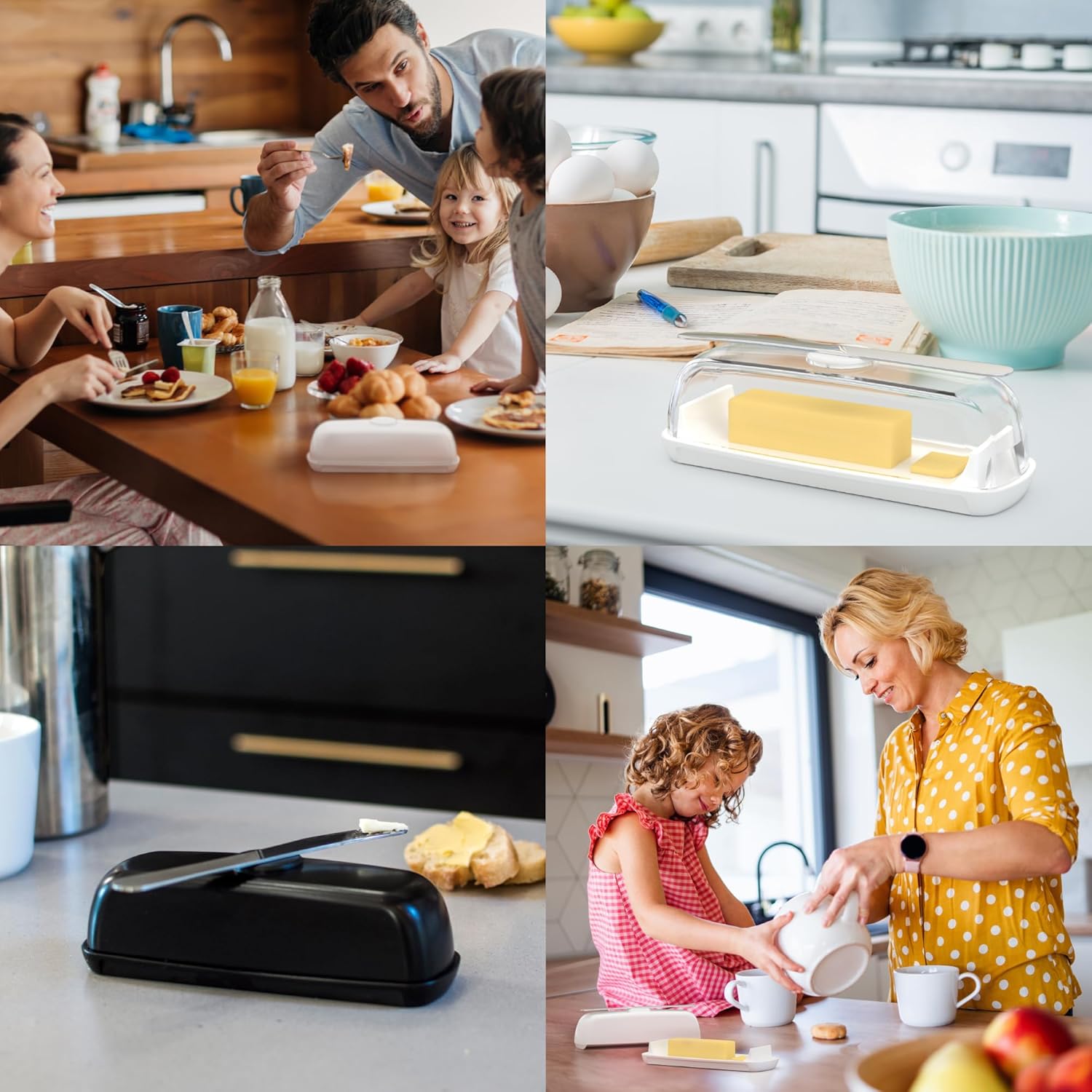Butter Hub Butter Dish with Lid and Knife, Magnetic Butter Keeper, Easy Scoop, No Mess Lid, Plastic, Dishwasher Safe (Black)