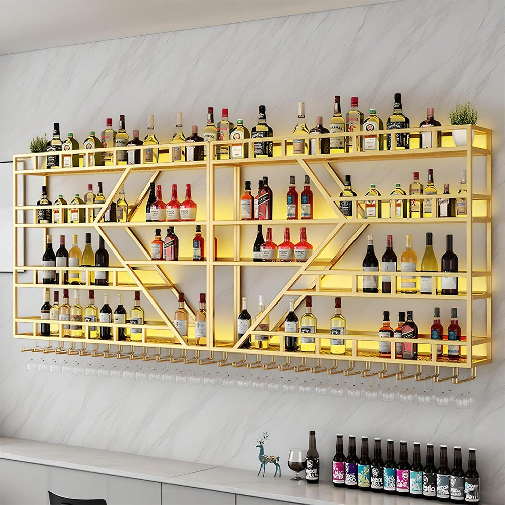63in Large Wall Mounted Wine Rack, 4 Tier Metal Diamond Shaped Liquor Bottle ...