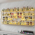 63in Metal Wine Rack Wall Mounted, Modern Wine Storage Rack Wall Mounted with Wine Glass Holder, Liquor Shelf, Bar Shelves for Liquor Bottles (4 Tiers Gold, 63 * 7.87 * 48.5INCH)