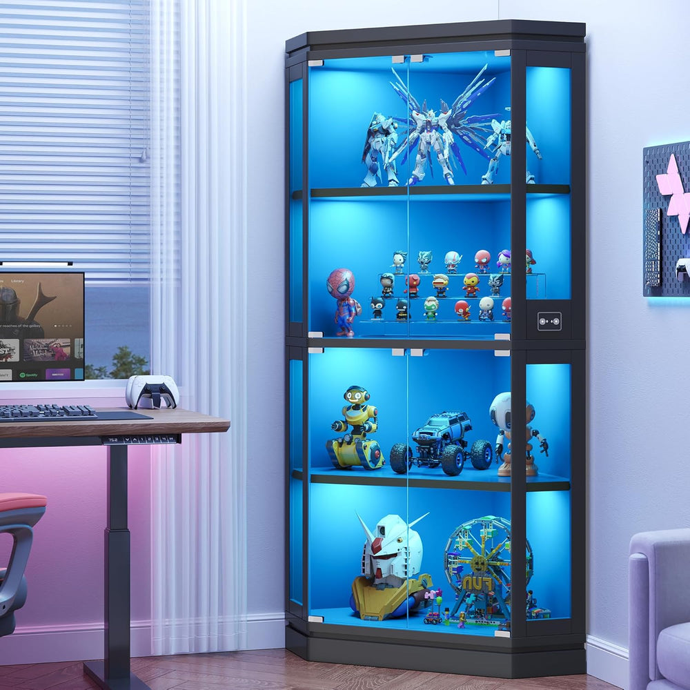 Jocoevol Corner Display Cabinet with Glass Doors, 4-Tier Display Cases for Co...