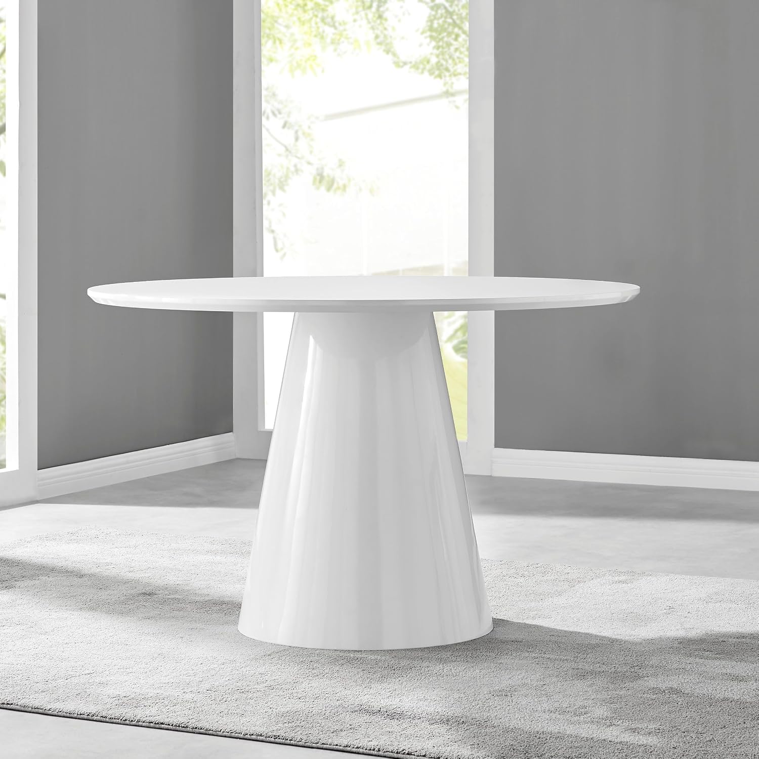 Furniturebox UK Palma White High Gloss Round Dining Table – Modern Pedestal Base – Contemporary 4–6 Seater Kitchen or Dining Room Table
