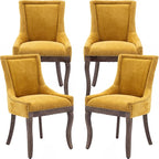 Gold Dining Chairs Set of 4, Kitchen & Dining Room Chairs, Fabric Upholstered Dinning Chairs, Sillas De Comedor, Nailhead Trim, Wood Legs (Yellow, 4 Pcs)