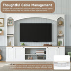 Farmhouse Arched Entertainment Center Wall Unit with Bookshelf, Large TV Stand with Wood Grain for TVs Up to 70", 91inch Media Console with Adjustable Shelves for Living Room (White/F1)