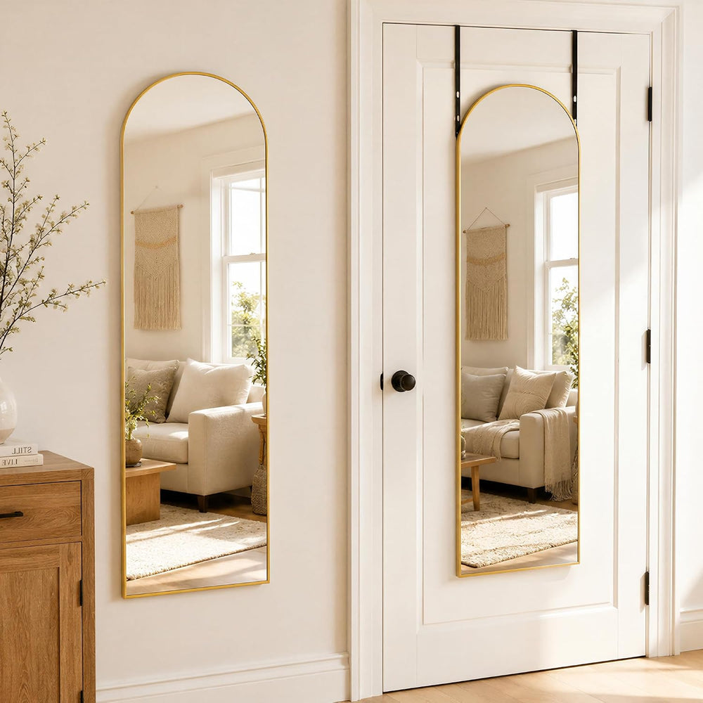 15"x 56" Over The Door Mirror, Arched Full Length Mirror with Floor...