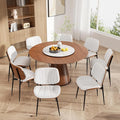 Dining Chairs Set of 8, Mid Century Modern Dining Room Chair, Upholstered Faux Leather Kitchen Chairs with Walnut Bentwood Back and Metal Legs for Kitchen Dining Room Living Room, White