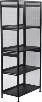 60x32x141.5cm 5-Tier Kitchen Storage Cabinet, Mobile Microwave Stand with Flip-Up Doors - Black Freestanding Kitchen Bakers Rack for Pantry, Bathroom Organizer
