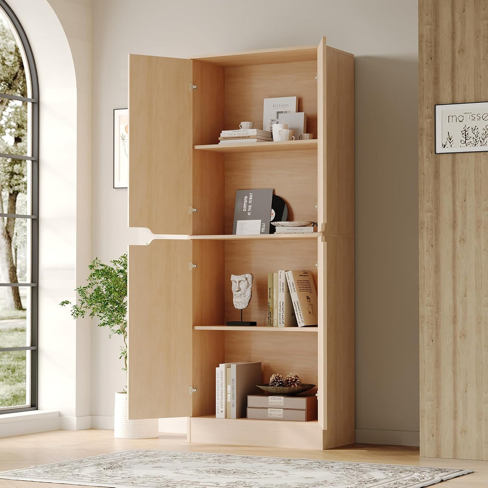 Housoul 71" Tall Kitchen Pantry Cabinet with 4 Doors, Oak | Pantry Stora...