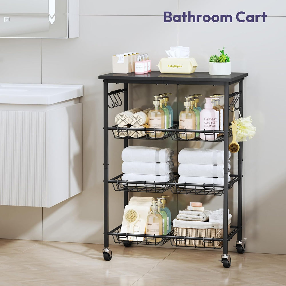 SWTYMIKI 24.4''x15.7'' Rolling Microwave Cart - 4 Tier Microw...