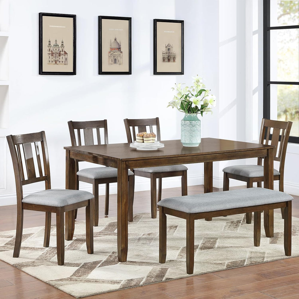 KEIKI 6-Piece Standard Height Dining Table Set with Rectangular Table, 4 Upho...