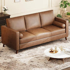 GAOMON 81" Leather Couch for Living Room, Mid Century Modern 3-Seater Sofa with Deep Seat, Faux Leather Sofa for Apartment, Home Office, Brown