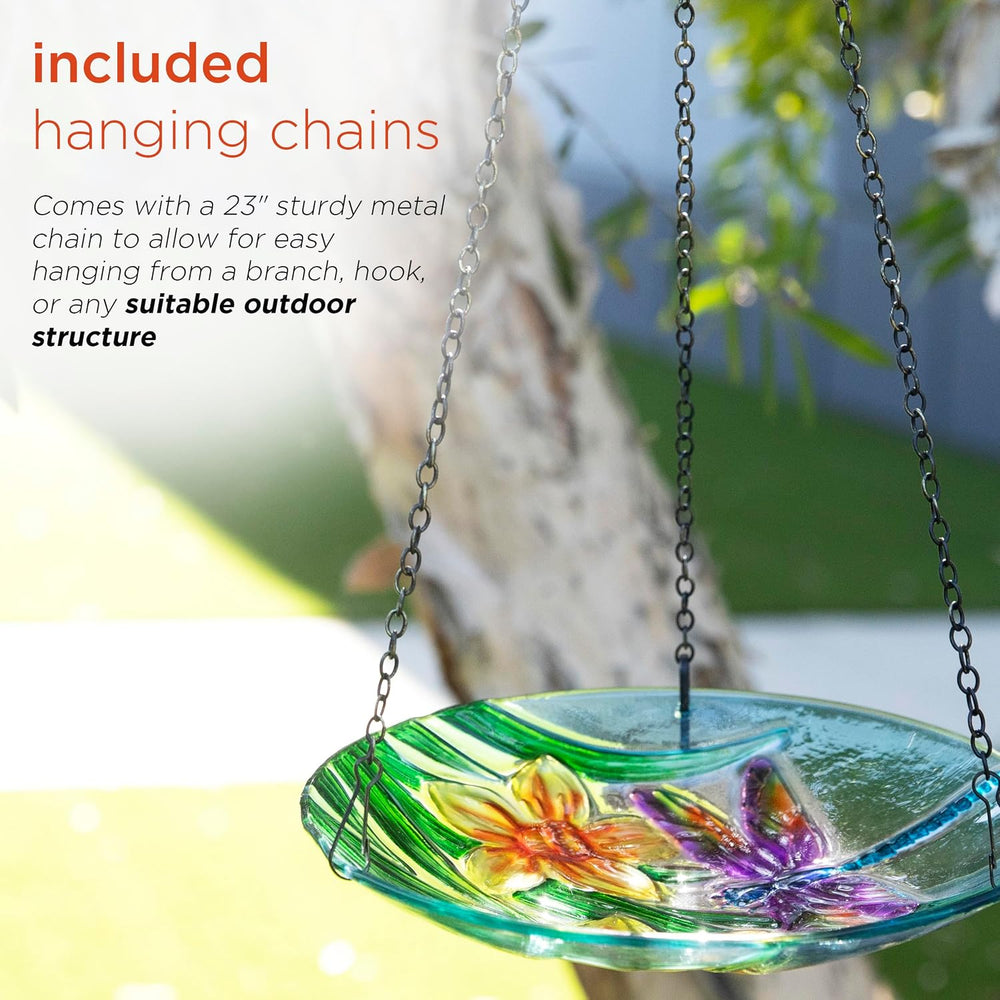 Alpine Corporation KBD158 Outdoor Hanging Glass Bird Feeder and Birdbath, Flo...