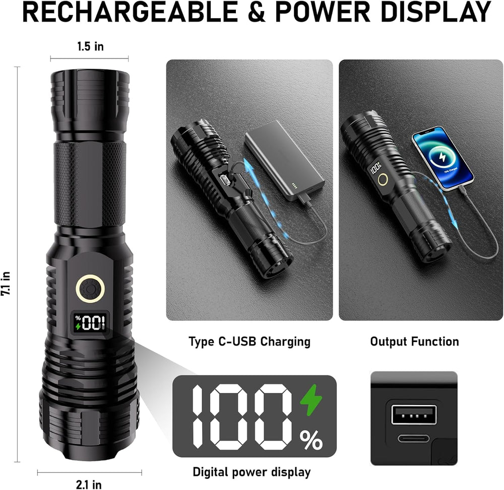 Rechargeable Flashlights High Lumens, 100000LM LED Super Bright Flash Light