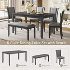 Ball & Cast 6 Piece Dining Table Set with 4 Upholstered Chairs & 1 Bench,Farmhouse Wooden Living Room Furniture for 6 W/ 58.5" Rectangle Kitchen Desk,for Restaurant,Home Bistro,Dining Room,Gray