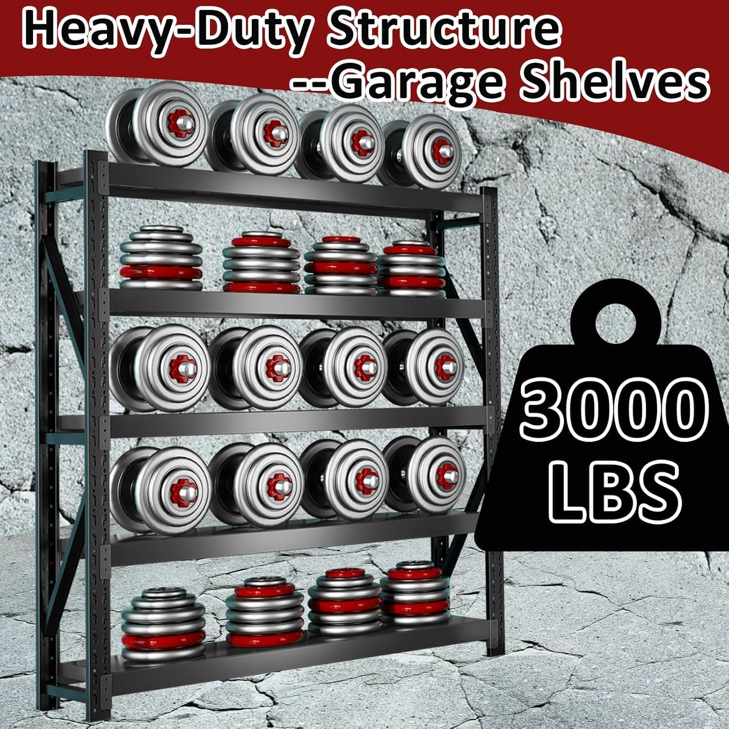3000LBS Heavy-Duty Garage Shelving, 59" W Metal Shelves, 4-Tier Adjustable Garage Shelving Units, Storage Racks for Warehouse, Workshop