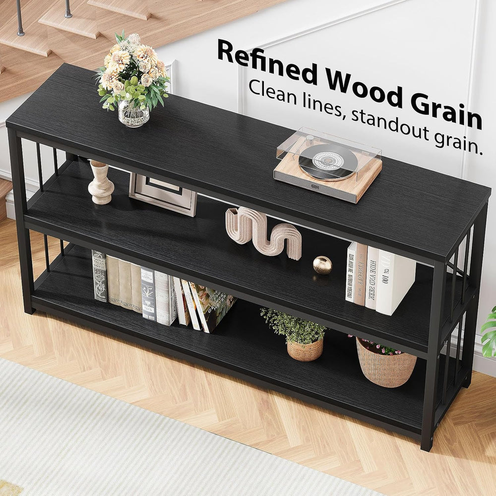LVB Farmhouse Industrial Console Table for Home, Black Oak, 70 Inch | Wood Me...