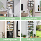 Over-The-Toilet Storage Rack 4-Tier,Bathroom Organizer Shelf Over Toilet,Adjustable Wooden Shelves and Basket,Freestanding Above Toilet Shelf,Space Saver for Rooms(Black Rack-Black Shelves)