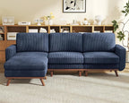 Vesgantti 97" Modular Sectional Sofa Dark Blue, L-Shaped Couch with Movable Ottoman, Comfy Corduroy Couch with Spring Cushion, Modular Sofa with Deep Seat for Living Room, Bedroom and Apartment
