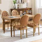 French Country Dining Chairs Set, Caramel Kitchen & Dining Room Chairs, Faux Leather, Tufted Upholstered, Wood Legs, Sillas De Comedor (PU, Amber, 6Pcs)