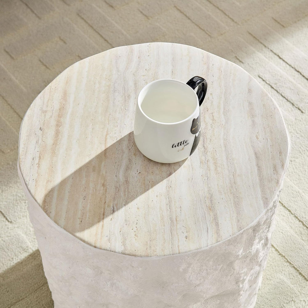 WILLIAMSPACE 15.75" Round End Table Side Table with Cement Stone Pattern...