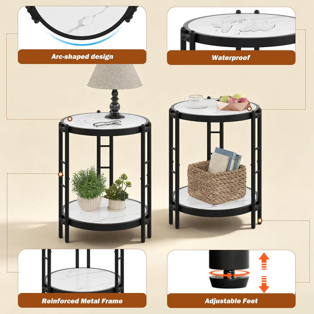 Alunaune Industrial End Table, 2-Tier Round Side Table, Small Modern Storage ...