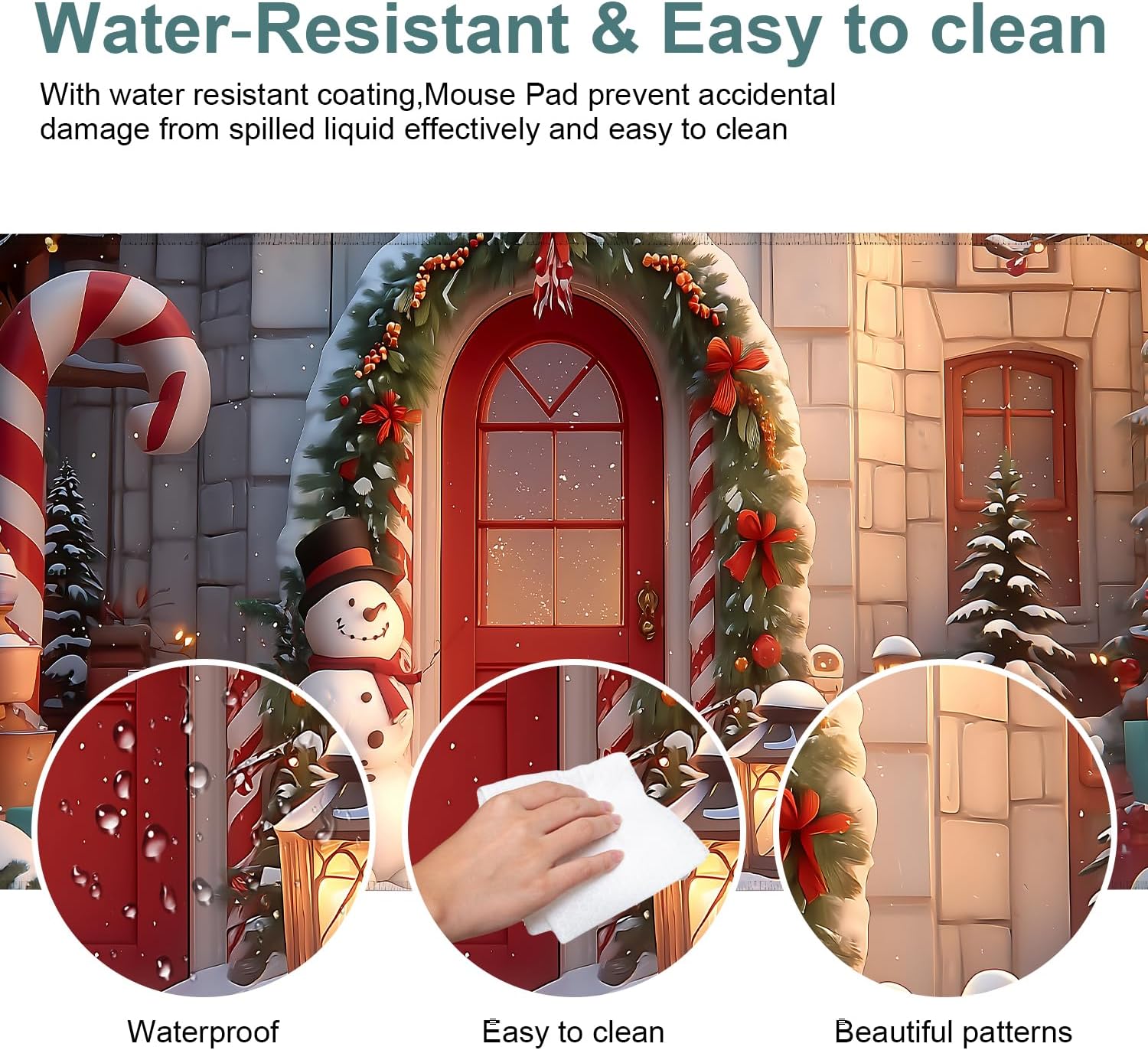 Christmas Scene Gaming Mouse Pad 31.5"x11.8"Desk Mat Anti-Slip Rubber Base & Durable Stitched Edges for Gamers Smooth Mouse Writing Surface for Desk Office/Home
