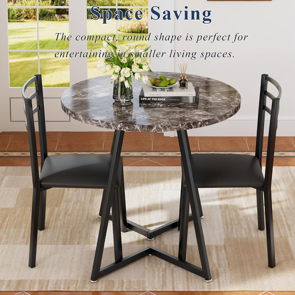 VECELO Small Round Dining Table Set for 2, Wood Tabletop with Strong Metal Fr...