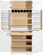 78.2" Tall Farmhouse Kitchen Pantry with 6 Doors and 8 Racks, Versatile Cupboard Storage Cabinet with 4 Adjustable Shelves, Hidden Drawer, Wine Rack for Kitchen, Dining & Bathroom (White-11.22)