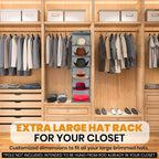 Boxy Concepts 6-Shelf Cowboy Hat Organizer Rack - 13in Wide X-Large Grey - Hat Rack for Wall Mount Hook & Loop - Soft Fabric Preserve Shape - Baseball Cap Organizer