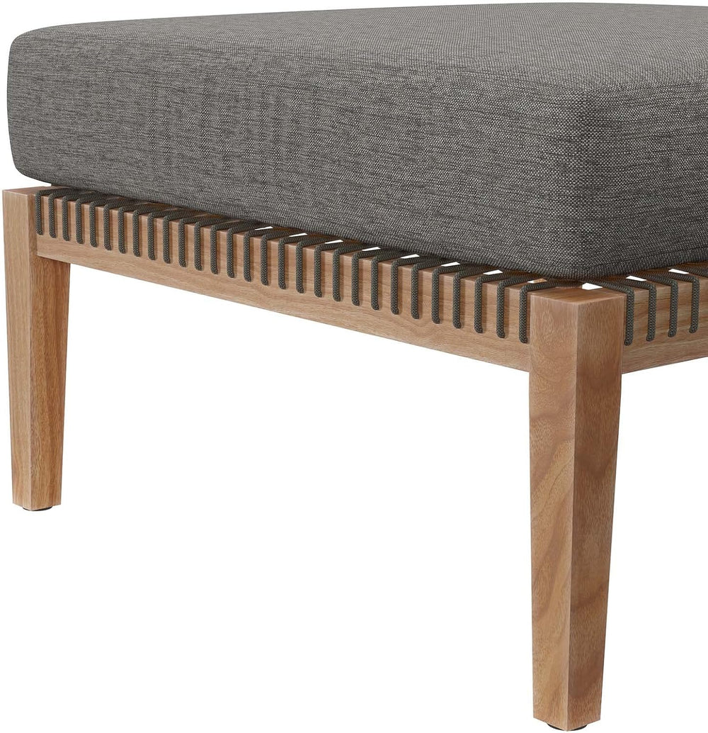 Modway Clearwater Outdoor Patio Teak Wood Ottoman in Gray Graphite