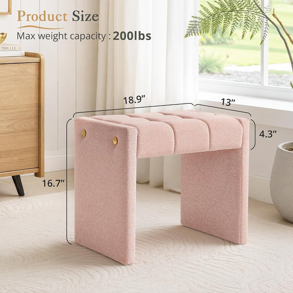 LUE BONA Modern Grid Tufted Vanity Bench Stool, 4.33'' Thick Chenille...
