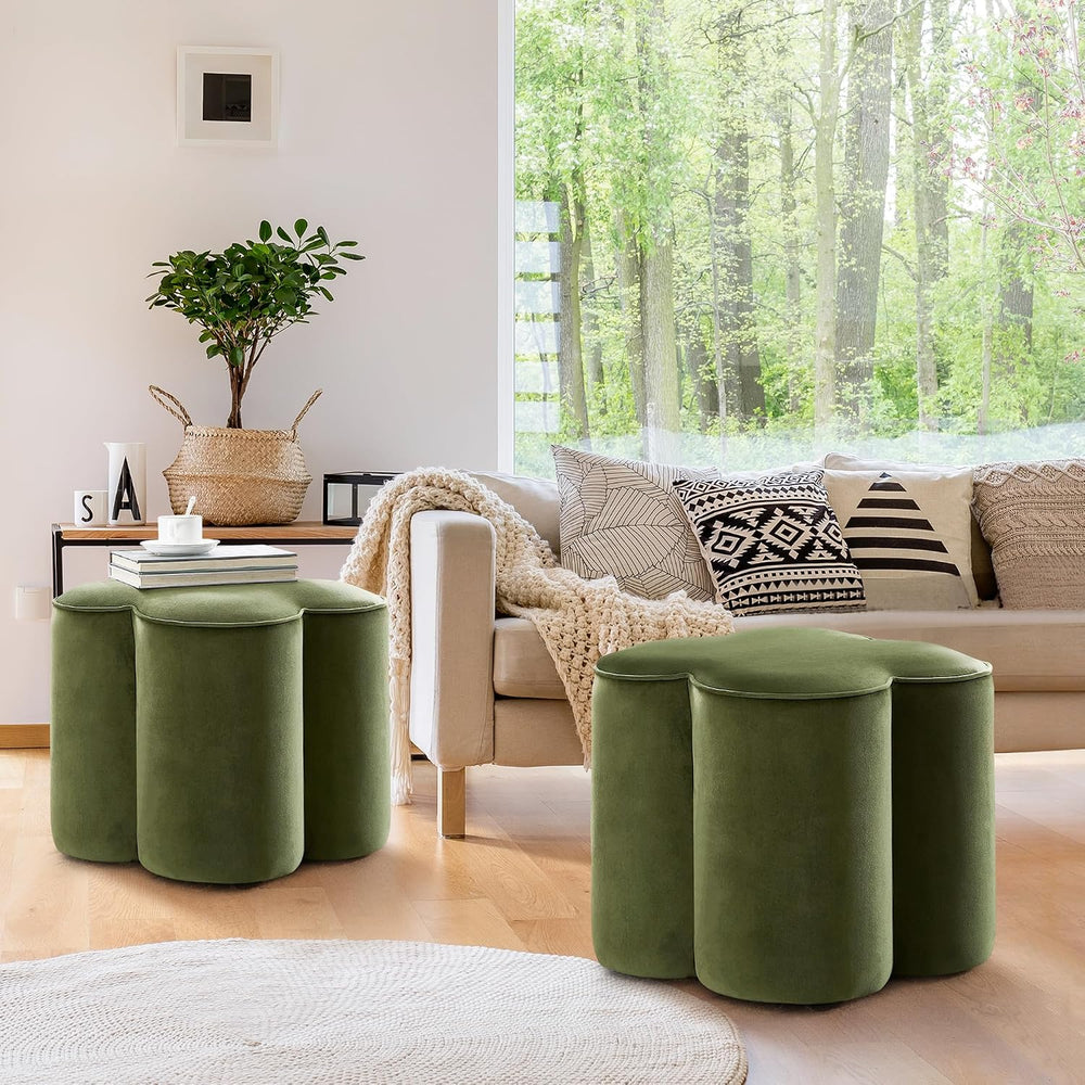 Olive Green Velvet Ottoman Set of 2, Modern Small Vanity Stool | Multi-Functi...