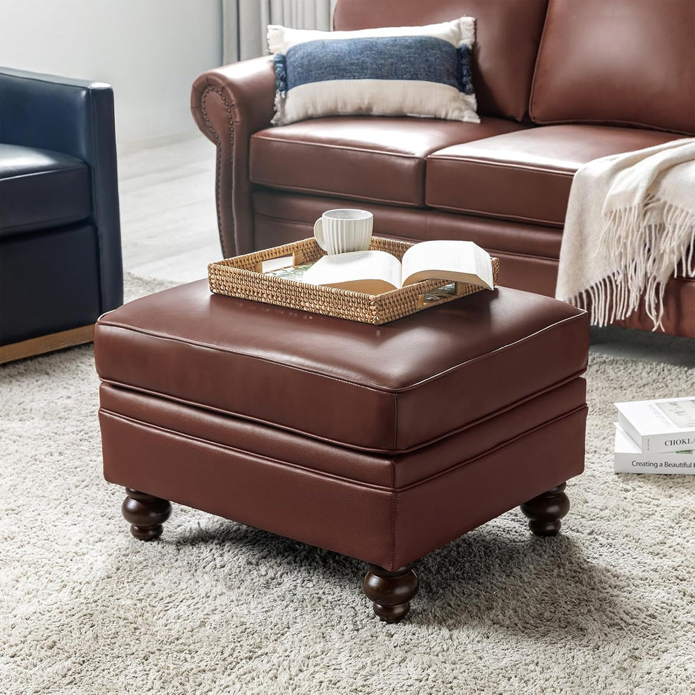 HULALA HOME Genuine Leather Ottoman Coffee Table, Ottoman Foot Rest for Livin...