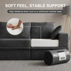 142'' Modular Sectional Sofa, Deep Seat Boneless Couch with Storage | Oversized High-Back for Living Room & RV | With Ottoman | High Density Foam & Corduroy | Tool-Free Assembly | Cozy Dark Gray