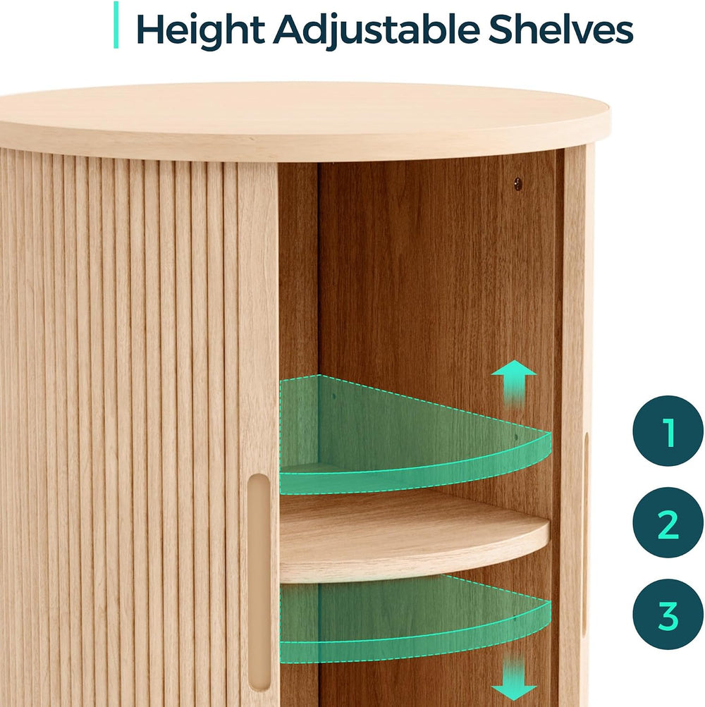 LINSY HOME Round Fluted End Table, Tall Side Table with Sliding Tambour Door ...