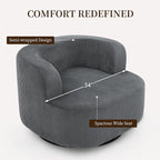 Furnimart 360° Swivel Barrel Accent Chair, Round Upholstered Comfy Lounge Chair, Corduroy High-Resilienc Foam Single Sofa, No Assembly Wide Seat for Living Room, Bedroom, Apartment (Gray)