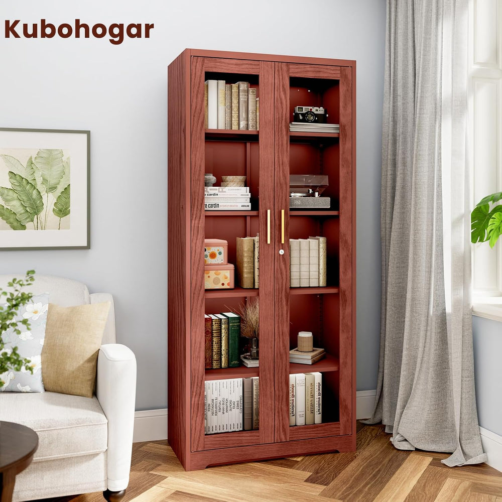 Display Cabinet with Glass Doors,71" Metal Curio Cabinets with 4 Adjusta...