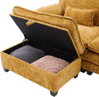 Ball & Cast Modular L Shaped Sectional Sofa,Comfy Cloud Couch W/Movable Storage Ottoman,4 Seater Sectional Sofa W/USB Charging Port,Phone Holder&Side Pocke,Chenille Fabric,for Living Room,Yellow,109"