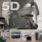 ELABEST X100 Ergonomic Office Chair with Footrest, Big and Tall Home Desk Chair with 5D Flip-Up Arms, Adjustable 3D Lumbar Support,High Back Rolling Computer Chair, Swivel Mesh Chairs (Forest Ranger)
