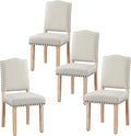 Yaheetech Dining Chairs Set of 4 Dining Room Chair Fabric Parsons Chairs with Nailhead Trim and Solid Wood Legs for Home, Kitchen, Dining Room, Beige