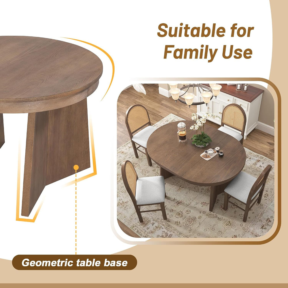 Merax 5-Piece Round Dining Table Set for 4, Extendable Kitchen Table Set with...