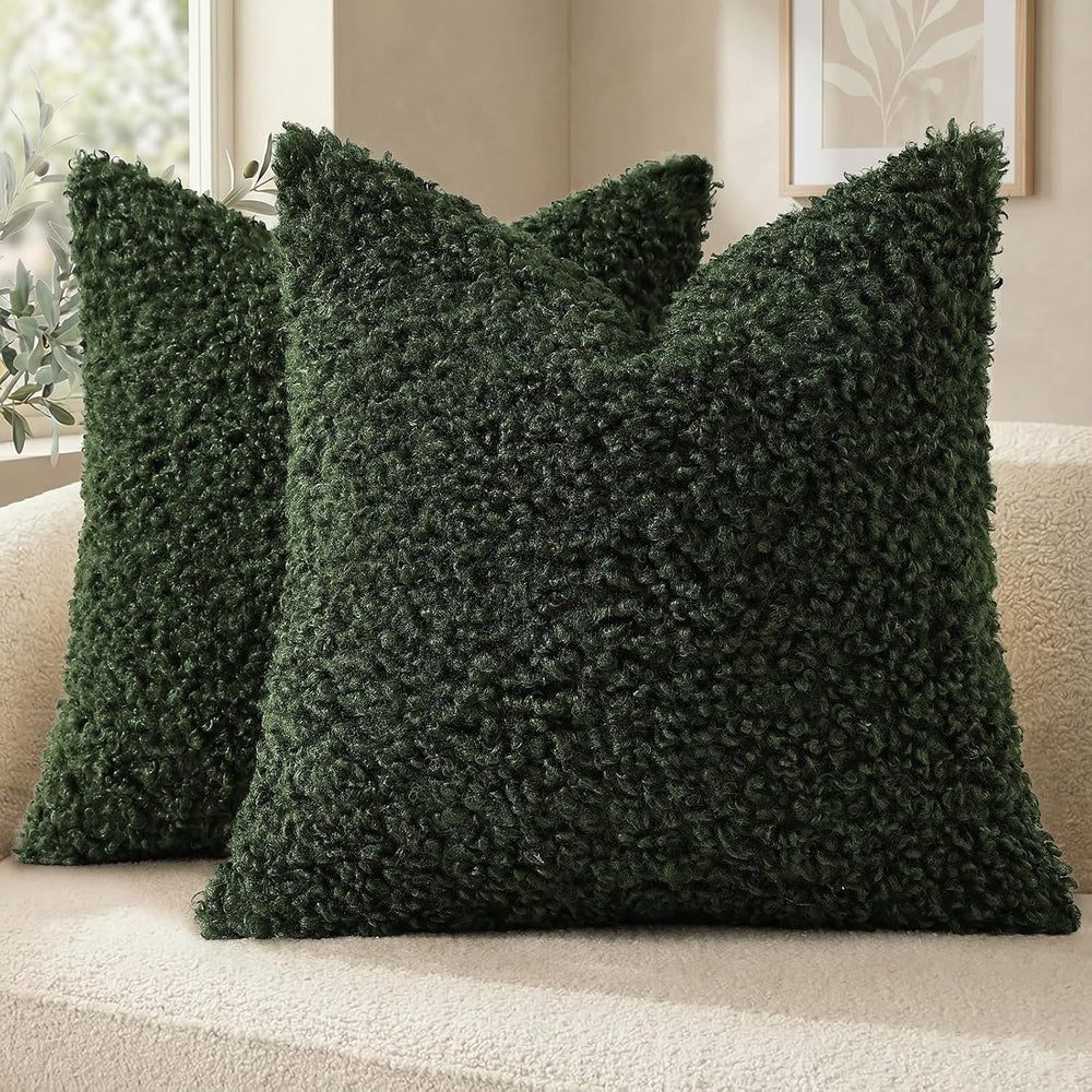 decorUhome Sherpa Decorative Throw Pillow Covers 20x20 Set of 2 Olive Green