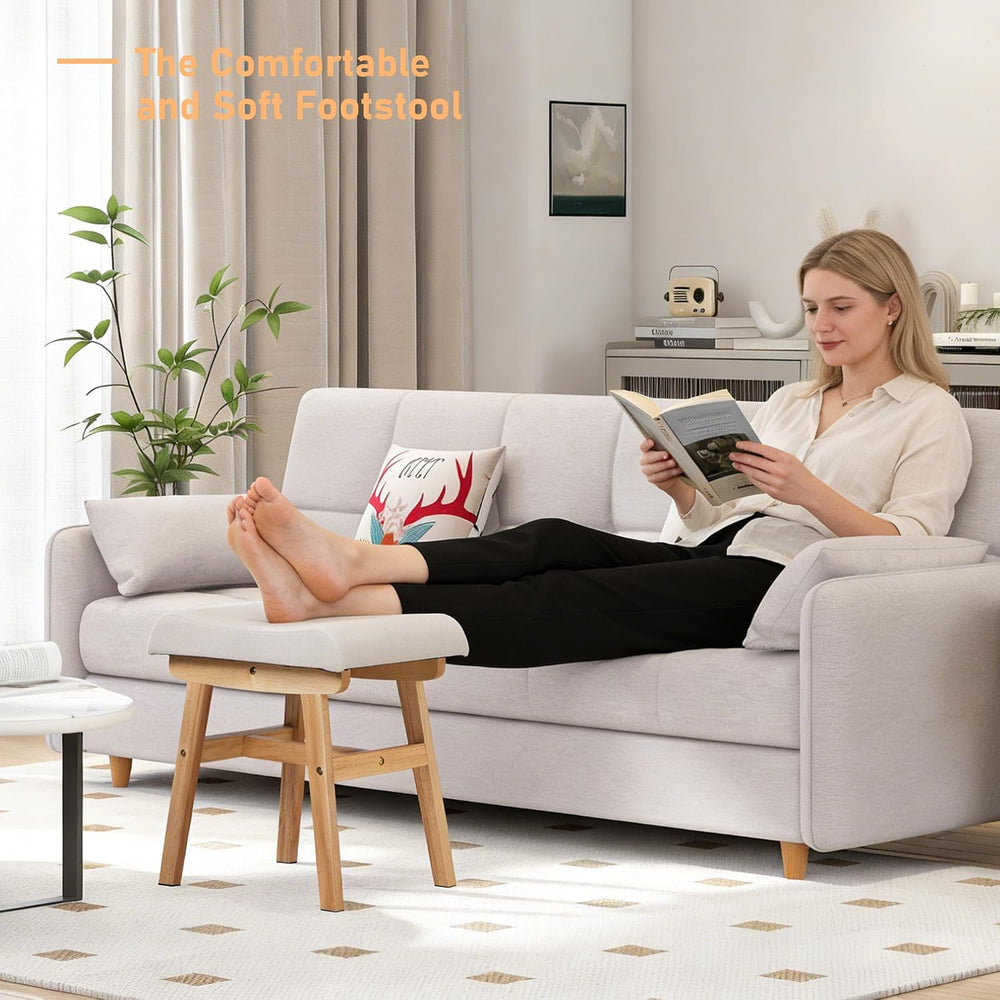 Solid Wood Vanity Stool, Padded Foot Stools Ottoman,Natural