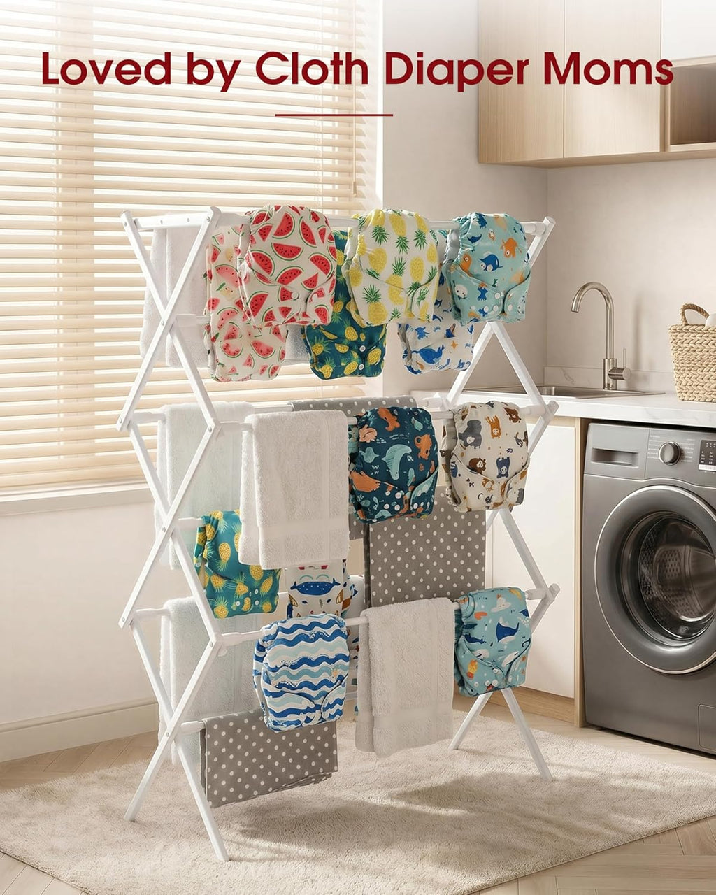 Sakugi Foldable Clothes Drying Rack – Metal Laundry Drying Rack with Non-Slip Feet, 3-Tier Space-Saving Clothing Rack for Organization, Indoor & Outdoor Use, 11.4" D x 29.1" W x 37.4" H, White