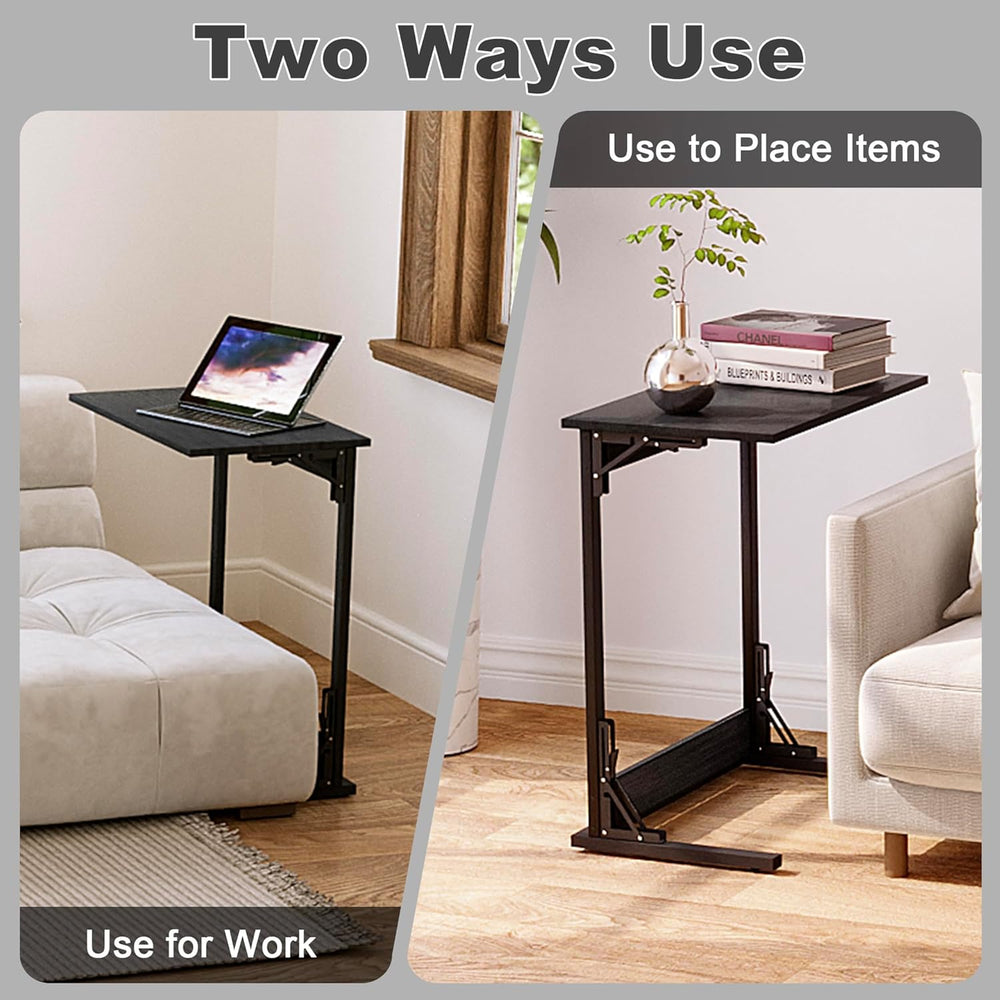 HOMPUS C Shaped End Table, 23.6'' Small TV Tray Side Table for Couch,...