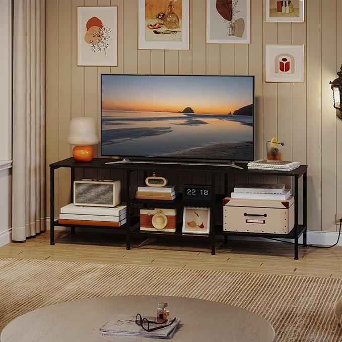 HOOBRO TV Stand with Power Outlets to 75 Inches, TV Console Table with Open S...