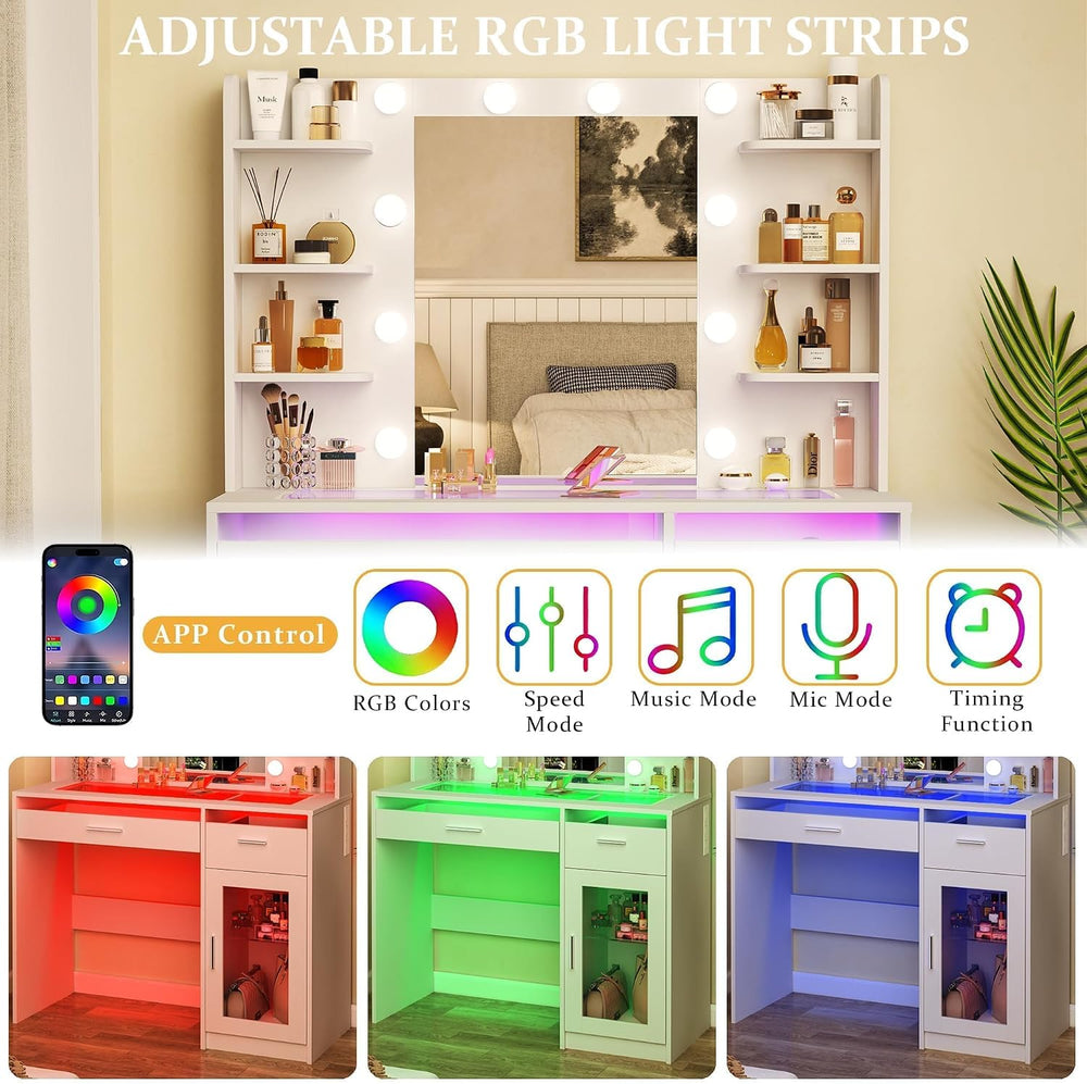 HUAHUU Vanity Desk with Mirror and Lights, Makeup Vanity Desk with Lights 3 C...