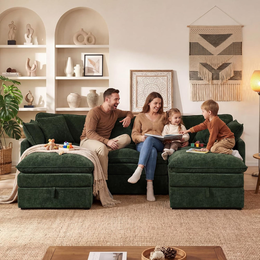 WorthFurni Modular Sectional Sofa with Storage Ottomans,103" U-Shaped Cl...